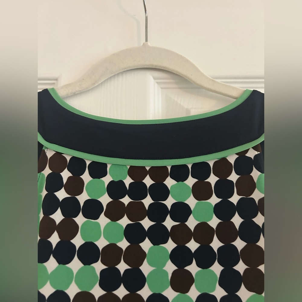 BCBGMaxAzria Navy, Green and Brown Geometric Patterned Dress